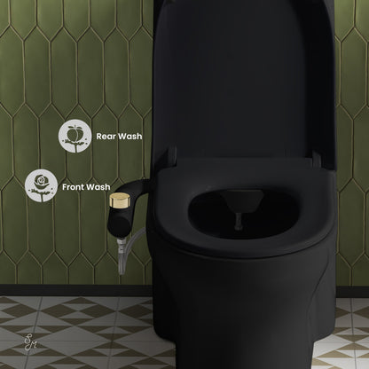Aqua Non-Electric Bidet Toilet Attachment in Matte Black with Polished Gold Hardware