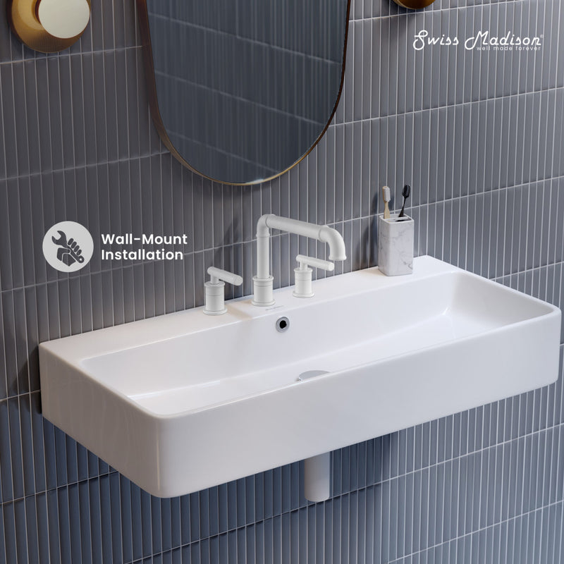 Carre 36" Wall-Mount Bathroom Sink with 8" Widespread Holes