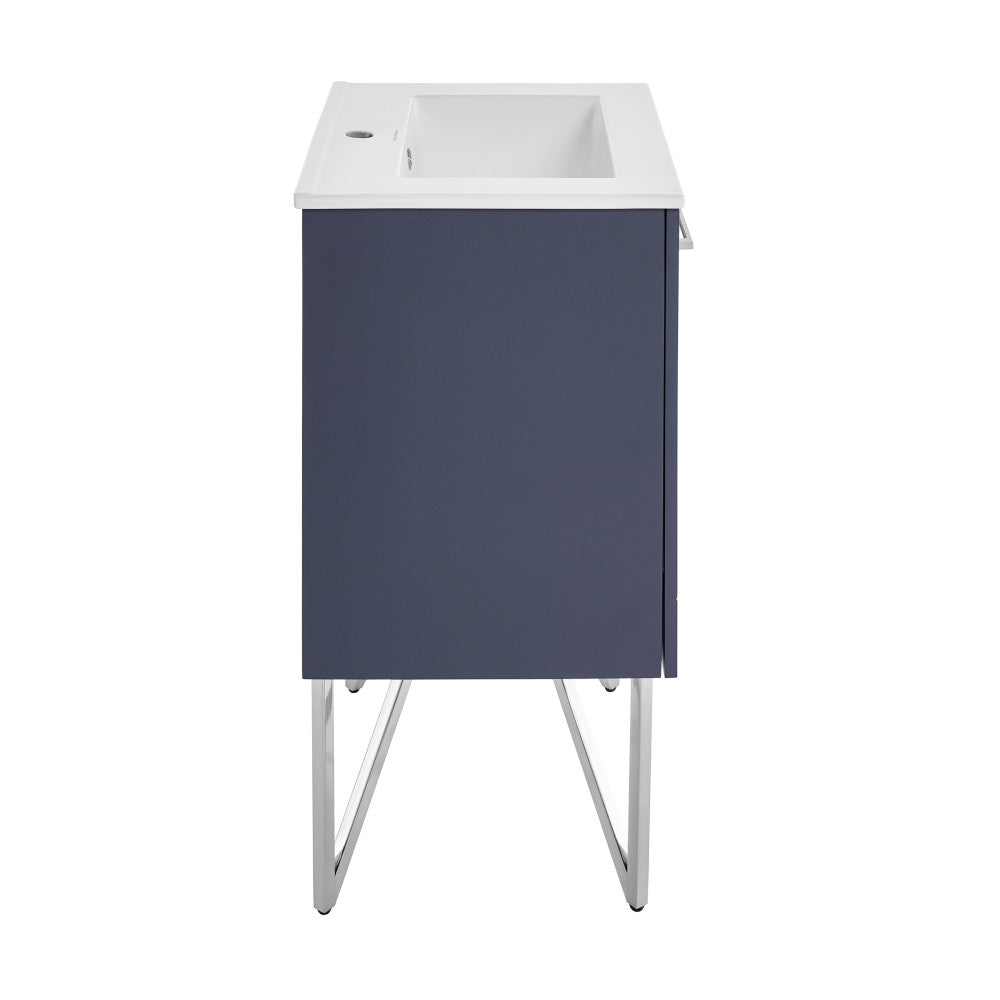 24-inch freestanding bathroom vanity in purple with white sink top, single sink design.