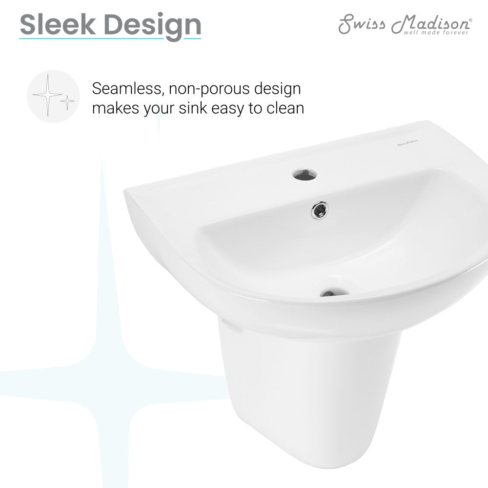 White cache wall-mount sink with seamless design and integrated overflow hole, easy to clean.