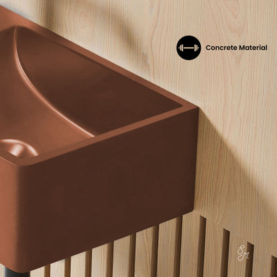 Lisse 16" Concrete Rectangle Wall-Mounted Sink with Left Side Faucet Mount in Matte Terracotta