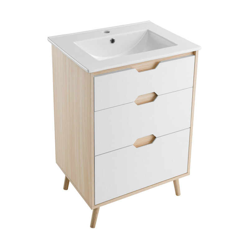 Brusque 24" Freestanding Bathroom Vanity in Natural Oak with Sink Top