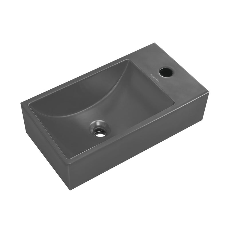 Lisse 16" Concrete Rectangle Wall-Mounted Sink with Right Side Faucet Mount in Matte Dark Gray