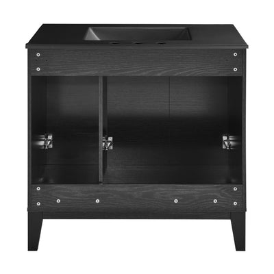 Cascade 36 in. Black Oak Bathroom Vanity With Black, 3-Hole Ceramic Sink Top