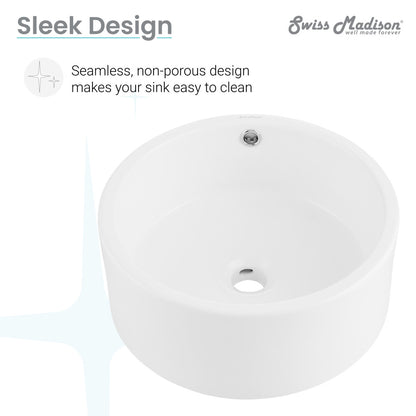 16.5-inch round vessel sink in matte white with seamless, non-porous design.
