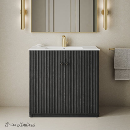 Lafayette 36" Freestanding Bathroom Vanity in Black Oak with Sink Top