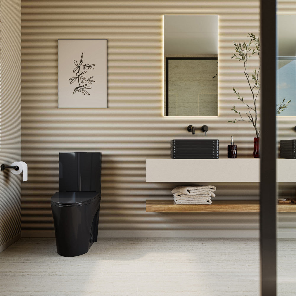 St. Tropez One-Piece 10" Rough-in 1.1/1.6 GPF Dual Top Flush Elongated Toilet in Glossy Black