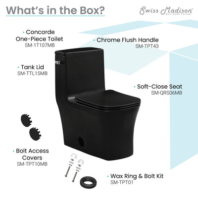 Concorde One-Piece 12" Rough-in 1.28 GPF Left-Hand Flush Square Toilet in Matte Black