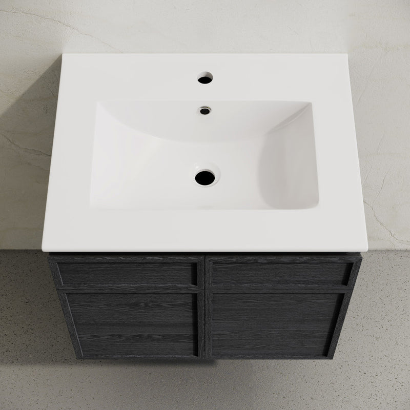 St. Tropez 24" Wall-Mounted Bathroom Vanity in Black Oak with Sink Top