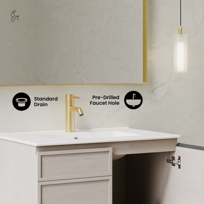 St. Tropez 30" Wall-Mounted Bathroom Vanity in White Oak with Sink Top