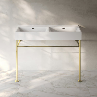Claire 48" Double Basin Console Sink with Glossy Gold Legs