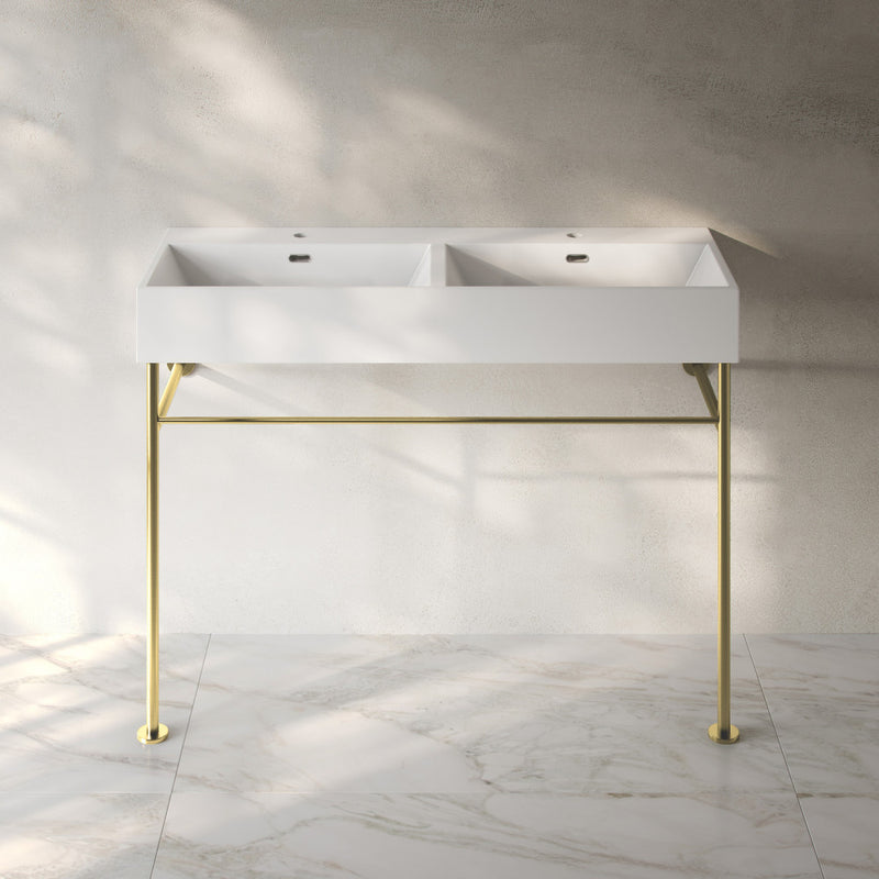 Claire 48" Double Basin Console Sink with Glossy Gold Legs
