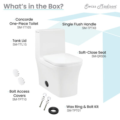 Concorde One Piece Square Right Side Flush Handle Toilet 1.28 gpf