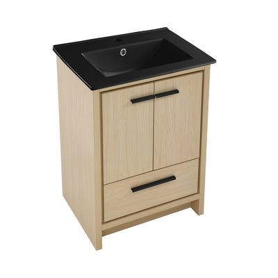 Virage 24 in. Brown Oak Bathroom Vanity With Black Ceramic Sink Top