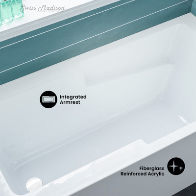 Voltaire 60 x 30 Skirted Left Drain Soaking Apron Bathtub in Glossy White with Integrated Overflow and Armrest, Drain Included