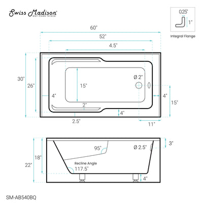 Voltaire 60" x 30" Right-Hand Drain Alcove Bathtub with Apron in Bisque