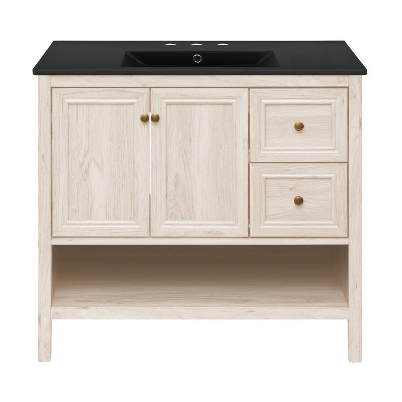 Château 36" Freestanding Bathroom Vanity in White Oak with Black 3-Hole Widespread Sink Top