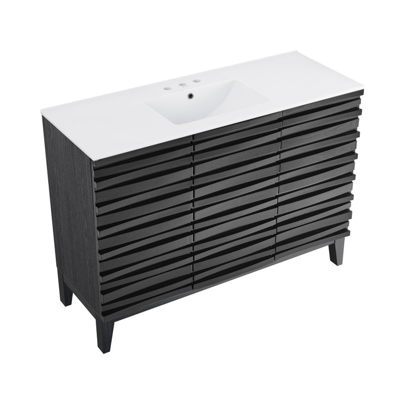 Cascade 48 in. Black Oak Bathroom Vanity With White, 3-Hole Ceramic Sink Top