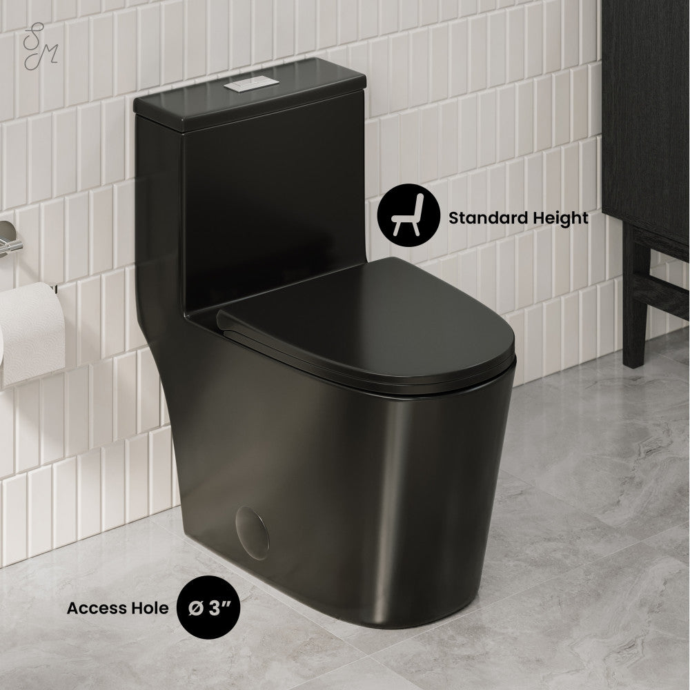 Dreux One-Piece 12" Rough-in .95/1.28 GPF Dual Top Flush Elongated Toilet in Glossy Black