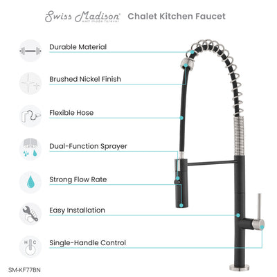 Chalet Single Handle, Pull-Down Kitchen Faucet in Brushed Nickel and Black