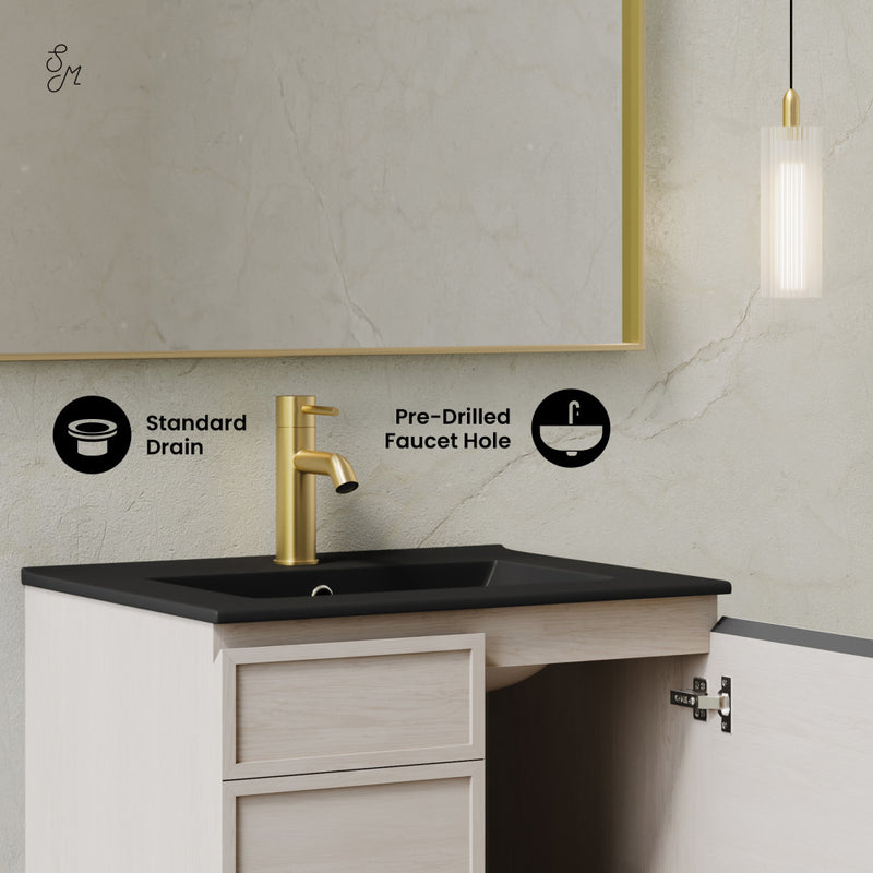 St. Tropez 24" Wall-Mounted Bathroom Vanity in White Oak with Black Sink Top