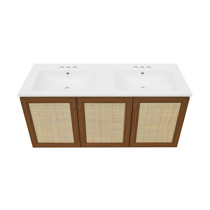 Classe 48" Wall-Mounted Bathroom Vanity in Brown Oak with 3-Hole Centerset Double Basin Sink Top