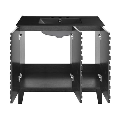 Cascade 36 in. Black Oak Bathroom Vanity With Black, 3-Hole Ceramic Sink Top