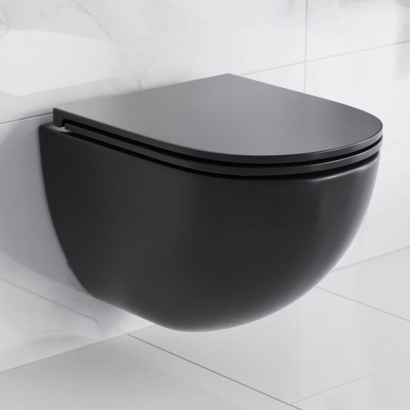 St. Tropez Wall-Hung Toilet Bundle 0.8/1.6 GPF Dual Flush in Matte Black with Brass Flush Plate