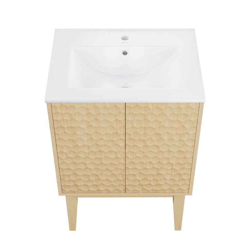 Bosse 24" Freestanding Bathroom Vanity in Natural Oak with Sink Top