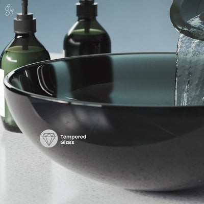 Cascade 16.5 Color Glass Vessel Sink with Faucet, Black