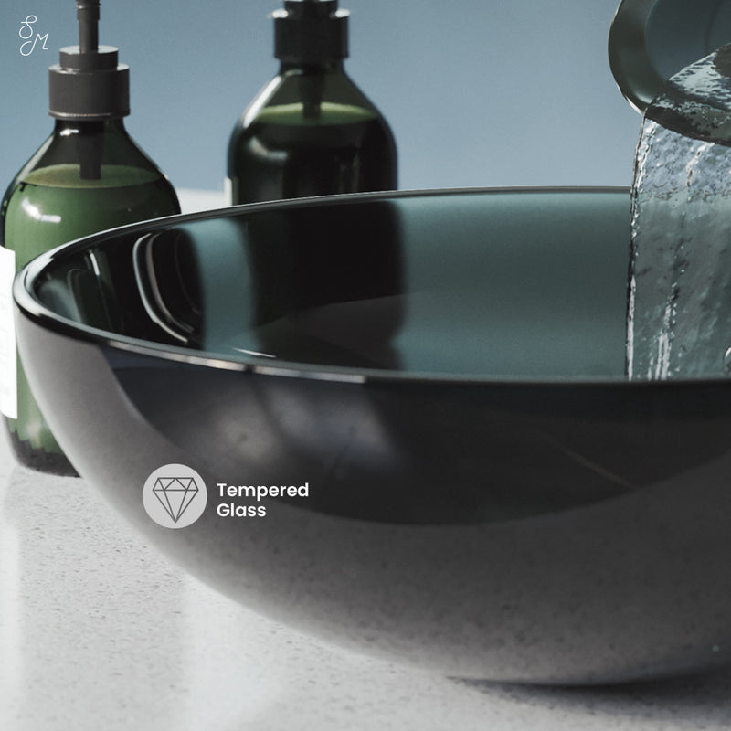 Cascade 16.5 Color Glass Vessel Sink with Faucet, Black
