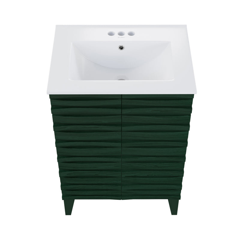 Cascade 24" Freestanding Bathroom Vanity in Green Oak with 3-Hole Centerset Sink Top