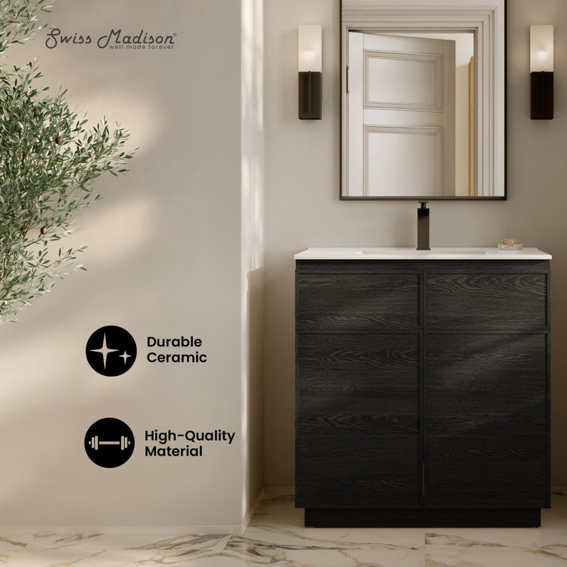 St. Tropez 36" Freestanding Bathroom Vanity in Black Oak with Sink Top