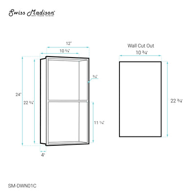 Voltaire 12" x 24" Stainless Steel Double Shelf Wall Niche in Matte Chrome