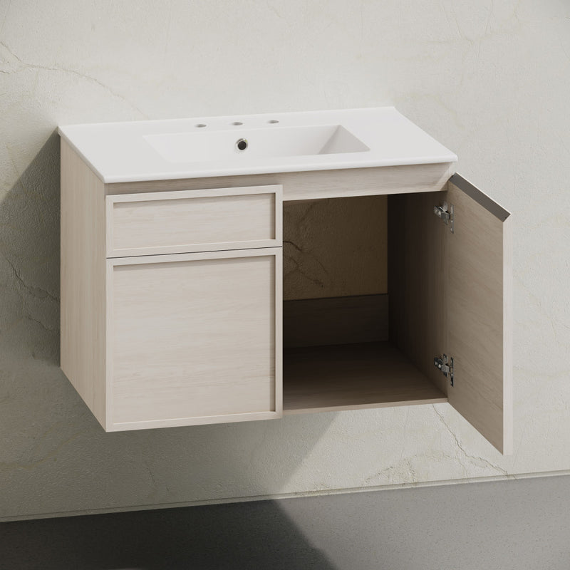 St. Tropez 30" Wall-Mounted Bathroom Vanity in White Oak with 3-Hole Widespread Sink Top