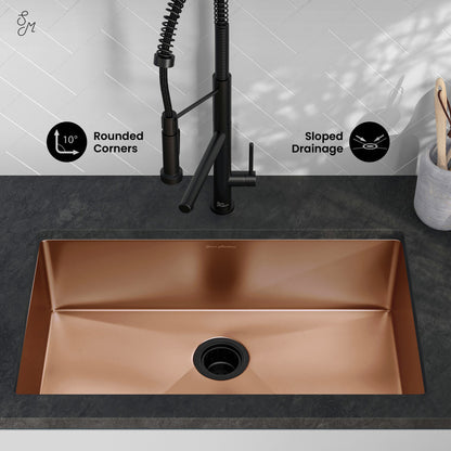 Rivage 30 x 18 Stainless Steel, Single Basin, Undermount Kitchen Sink, Rose Gold