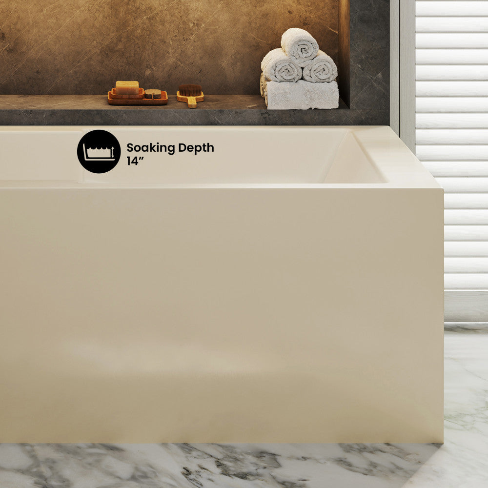 Voltaire 60 x 32 Left Drain Soaking Alcove Corner Apron Bathtub in Glossy Bisque