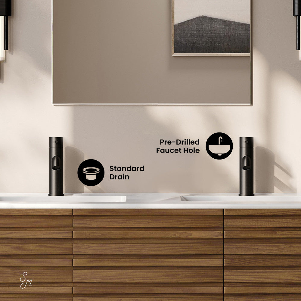 Cascade 48" Wall-Mounted Bathroom Vanity in Brown Oak with Double Basin Sink Top