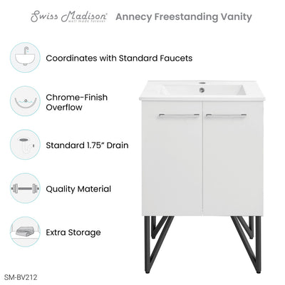 Annecy 24" Freestanding Bathroom Vanity in White with Sink Top