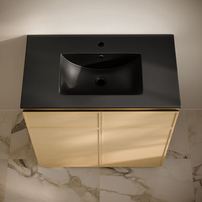 St. Tropez 36" Freestanding Bathroom Vanity in Natural Oak with Black Sink Top