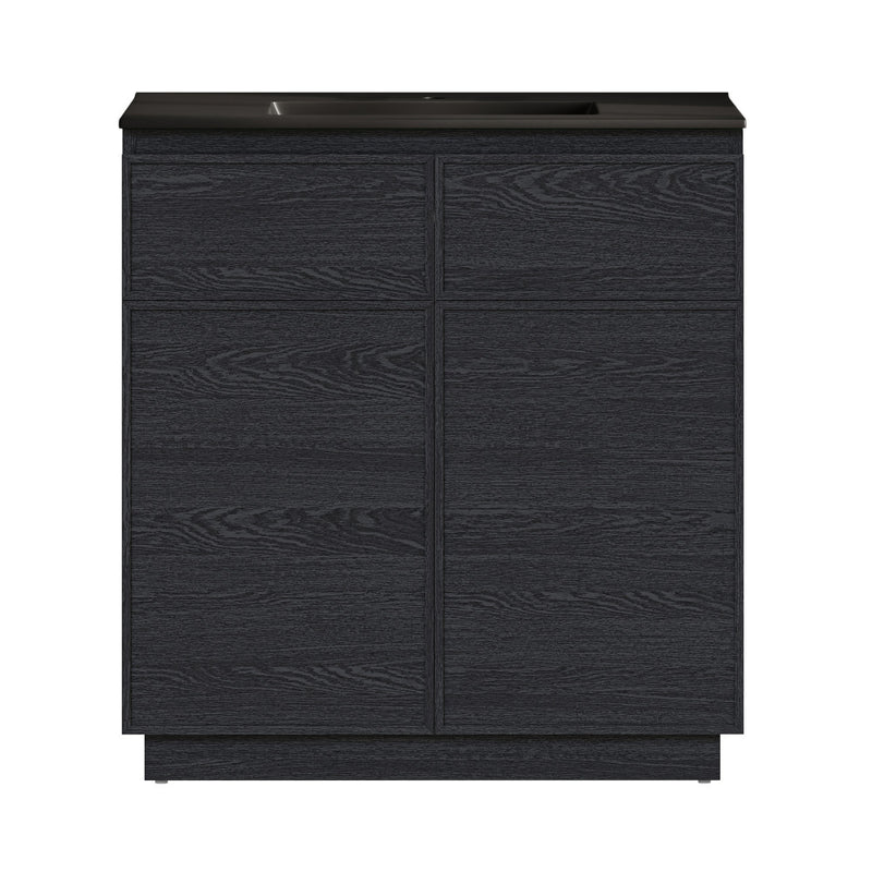 St. Tropez 36" Freestanding Bathroom Vanity in Black Oak with Black Sink Top