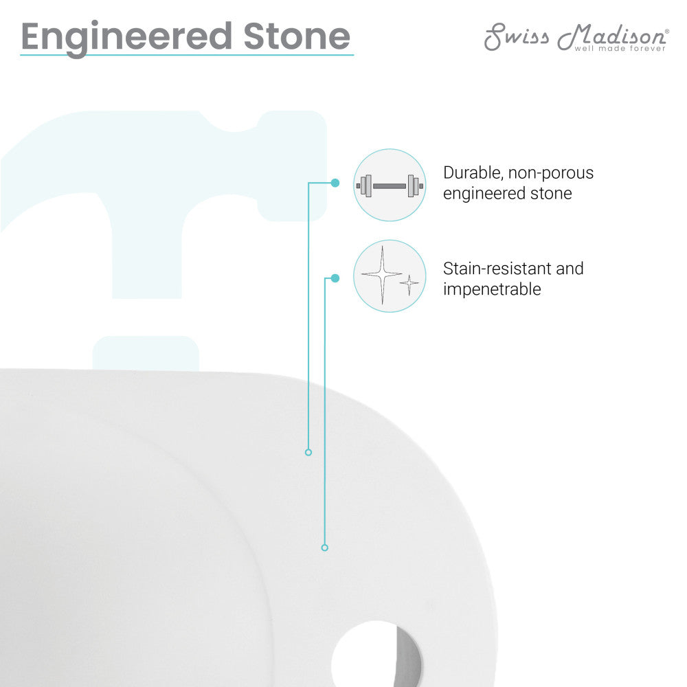18-inch white right side faucet wall-mount bathroom sink in engineered stone, durable and stain-resistant.