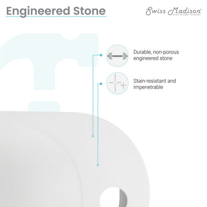 18-inch white right side faucet wall-mount bathroom sink in engineered stone, durable and stain-resistant.