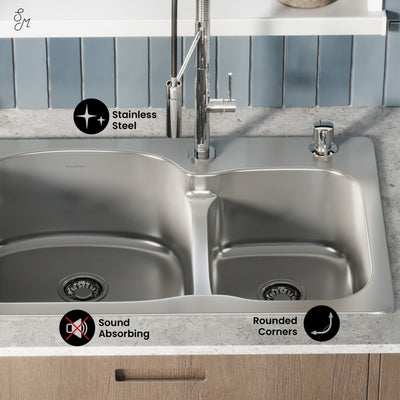 Ouvert 33 x 22 Stainless Steel, Dual Basin, Top-Mount Kitchen Sink