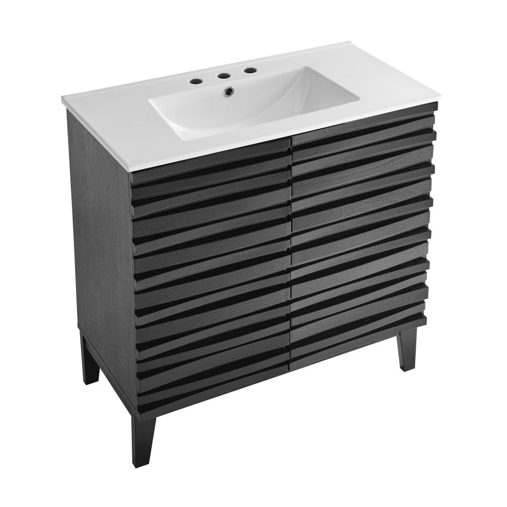 Cascade 30" Freestanding Bathroom Vanity in Black Oak with 3-Hole Widespread Sink Top