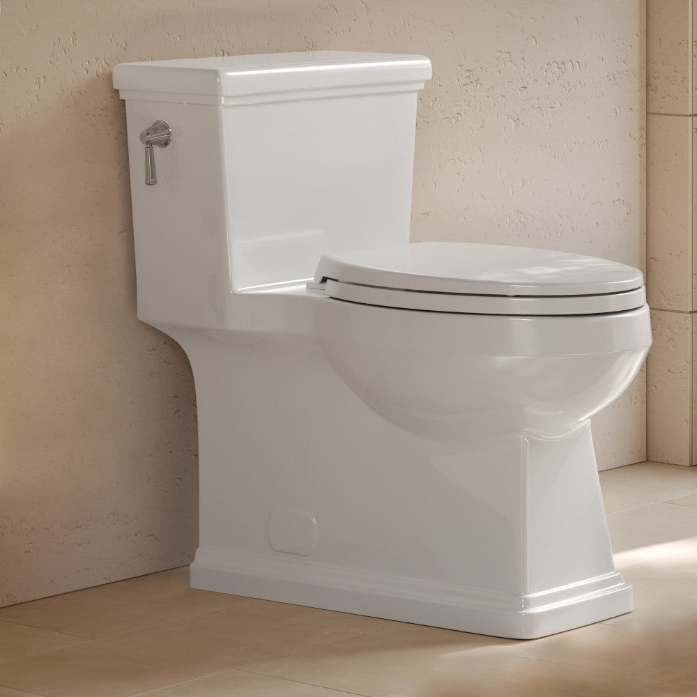Voltaire II One-Piece 12" Rough-in 1.28 GPF Left-Hand Flush ADA Elongated Toilet in Glossy White, Nano-Glaze