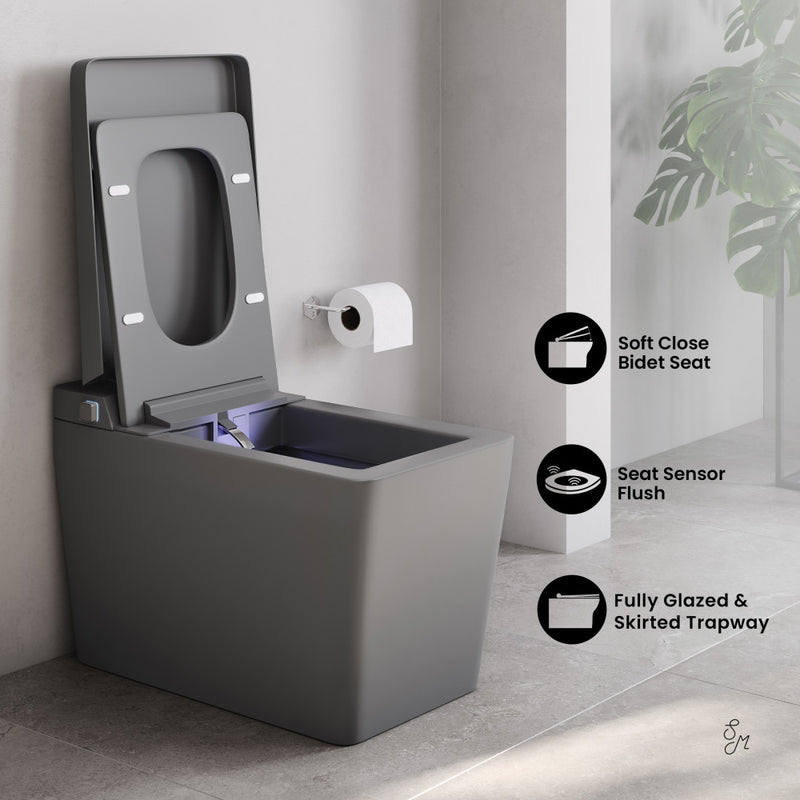 Concorde One Piece Smart Toilet 1.28 GPF in Matte Gray with Heated Bidet, Air Drying, Night Light, Foot Sensor