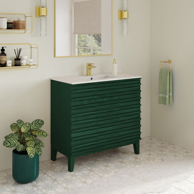 Cascade 36" Freestanding Bathroom Vanity in Green Oak with Sink Top