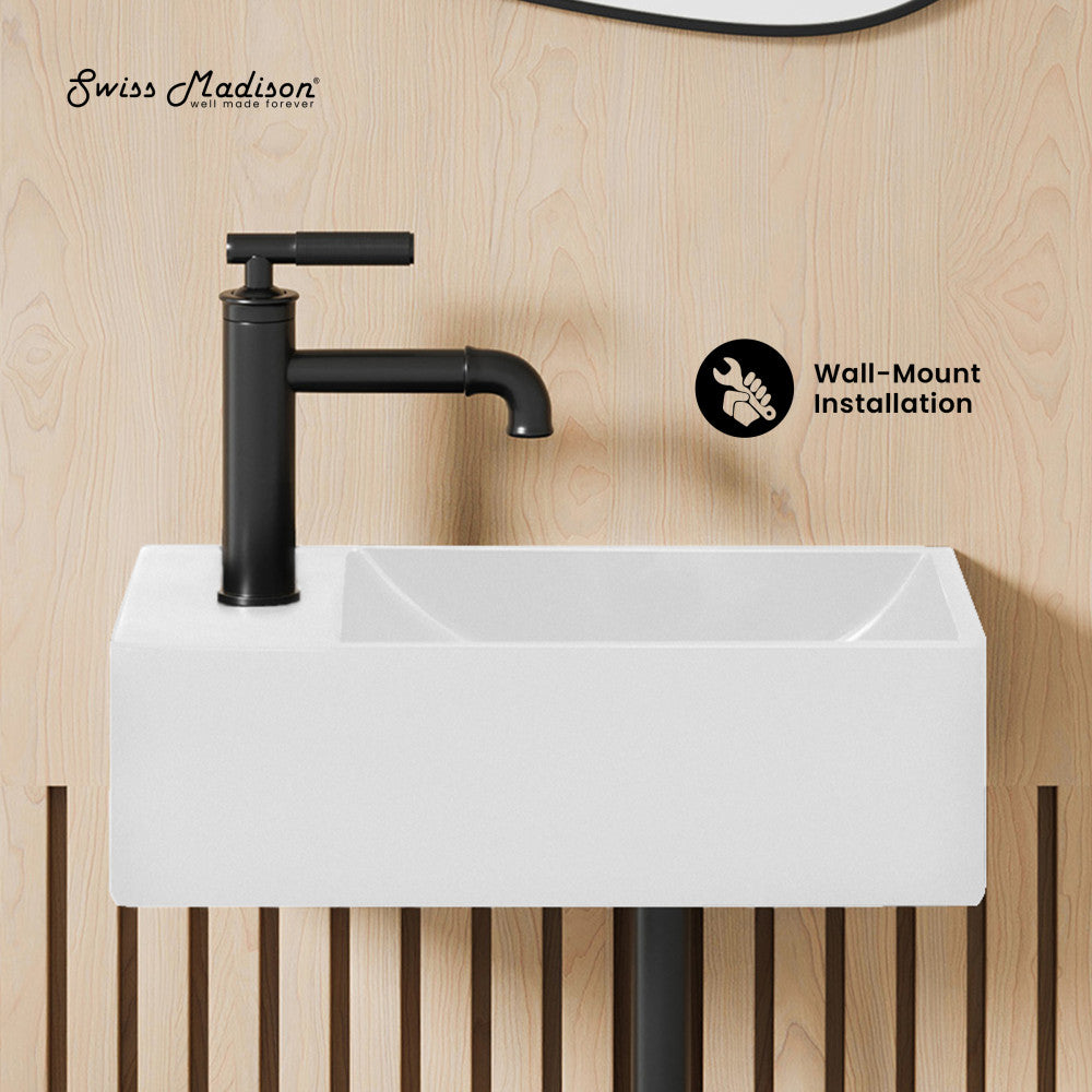 Lisse 16" Concrete Rectangle Wall-Mounted Sink with Left Side Faucet Mount in Matte White