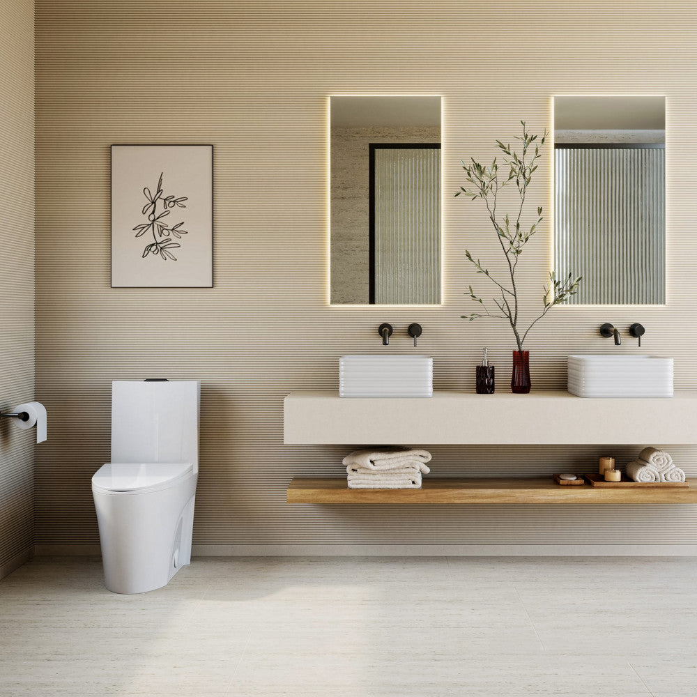 St. Tropez One-Piece 12" Rough-in 1.1/1.6 GPF Dual Top Vortex Flush Elongated Toilet in Glossy White with Black Hardware